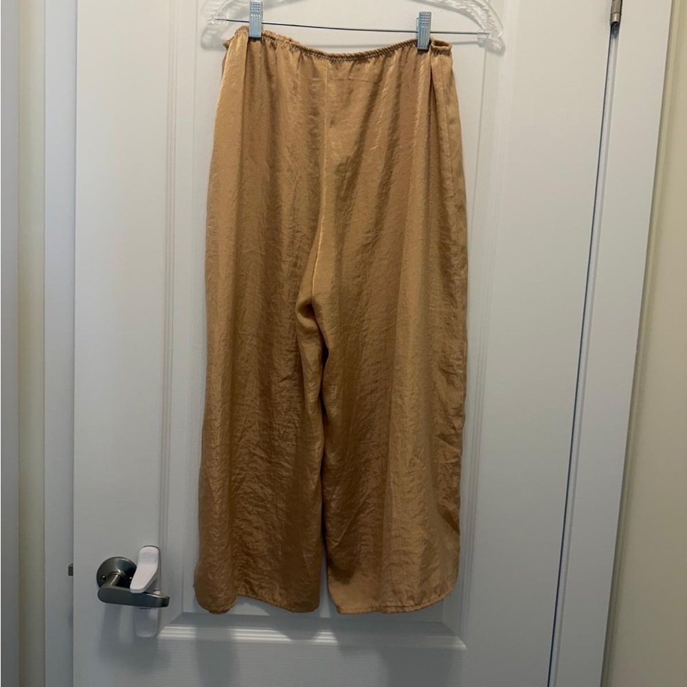 Silky Wide-Leg Tan Lounge Pants
